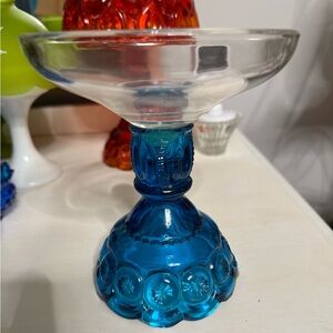 L E Smith blue base & Weishar clear insert-2 out of the 3 pieces for candle lamp